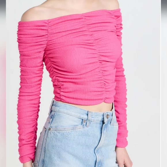Line & Dot - Kai Off Shoulder Top  pink, long sleeves,  crop, size M - Picture 2 of 12
